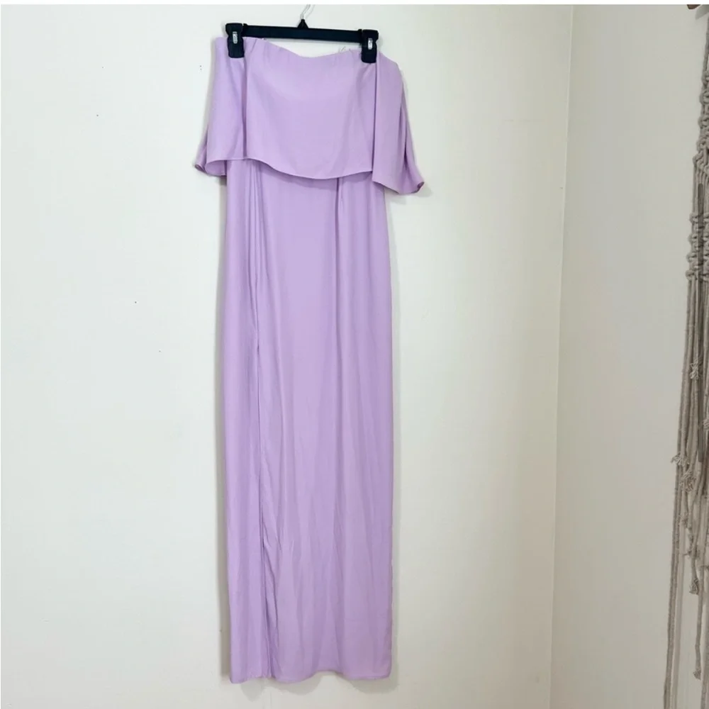 Amanda Uprichard Topanga Maxi Strapless Ruffle
Slit Dress in Lavender sz M - Picture 3 of 6